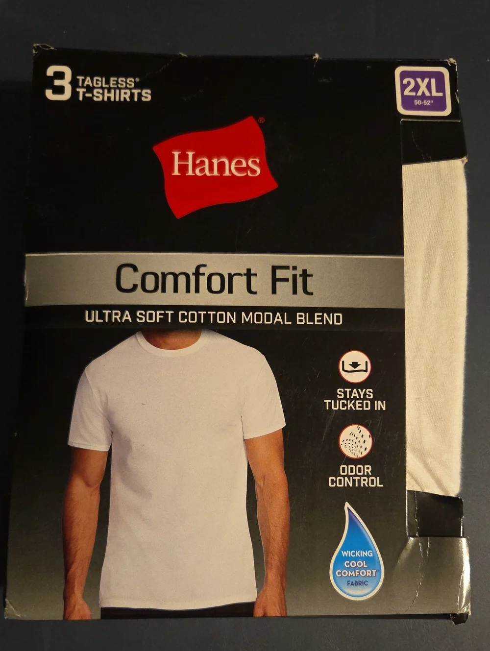 Hanes White Crew Neck Tee Pack with Black Packaging Accent